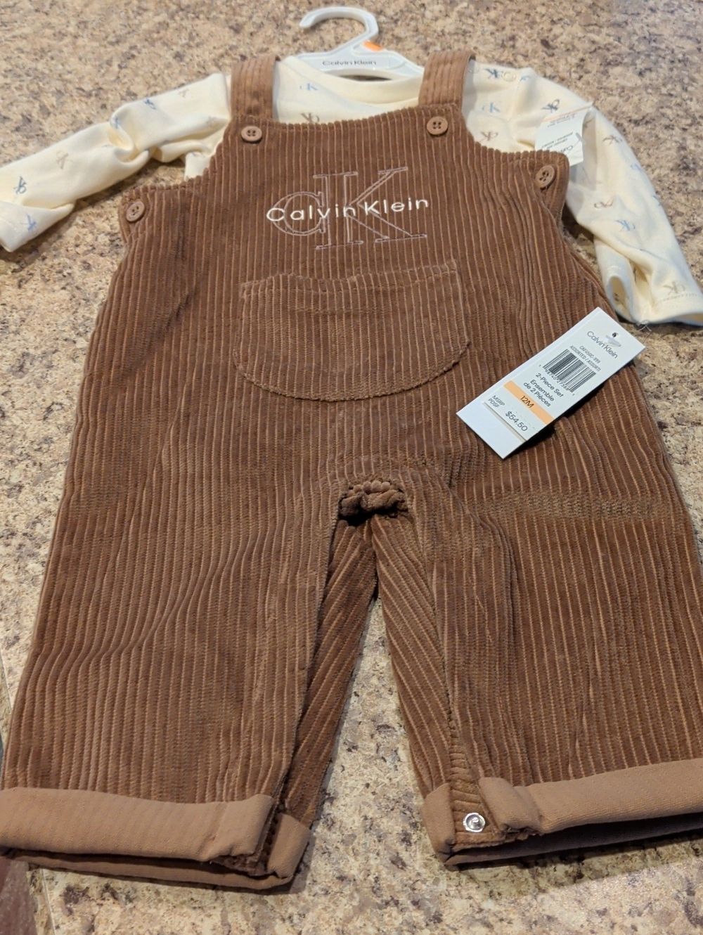 Calvin Klein Brown Corduroy Kids Overalls with Front Pocket